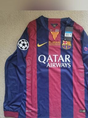 Nike FC Barca Final Berlin 2015 Neymar Jr #11 Long Sleeve Soccer Jersey Men  M